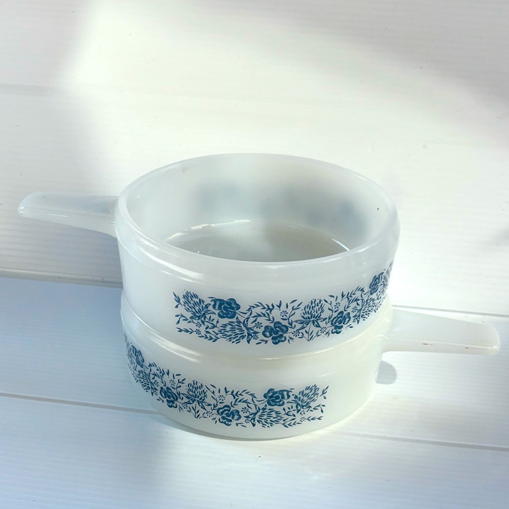 Vintage Arcopal Milk Glass Saucepan Blue Floral Gift for Retro Kitchen
